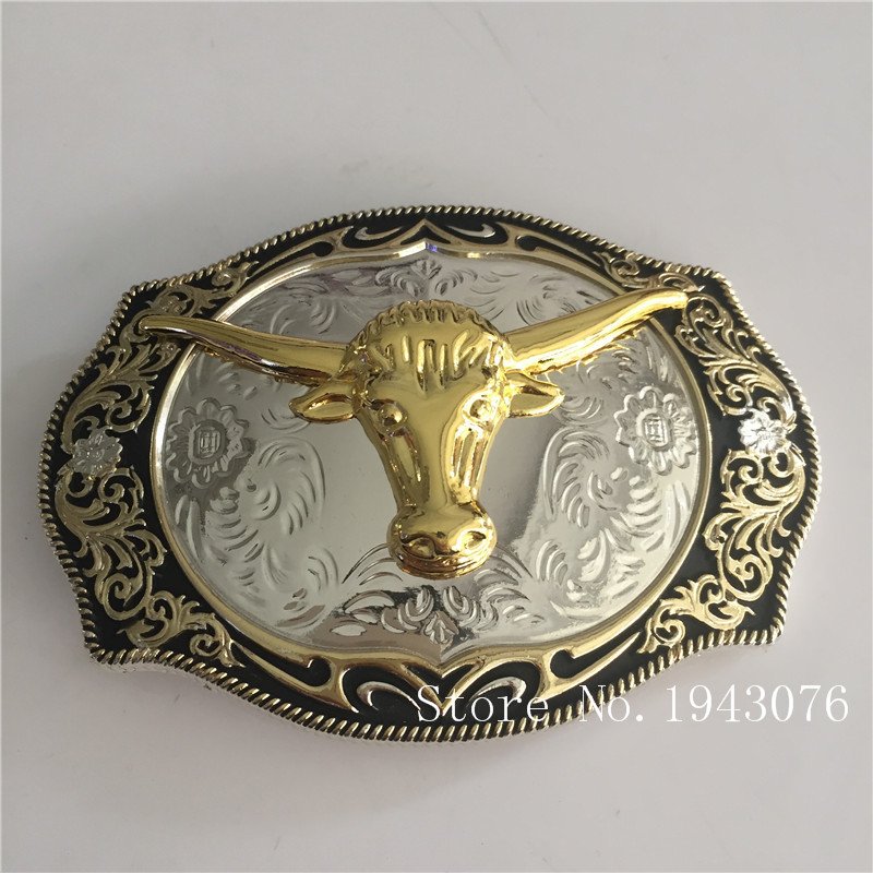 3D Golden Bull Head Cowboy Belt Buckle Metal Men Western Leather Belt Head