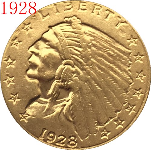 1 Pcs 24-K gold plated 1928 $2.5 GOLD Indian Half Eagle Coin Copy