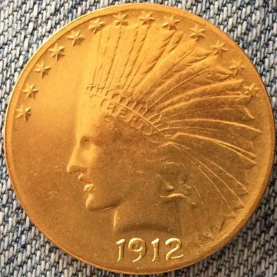 1 Pcs 24- K gold plated 1912-S Indian head $10 gold coin COPY