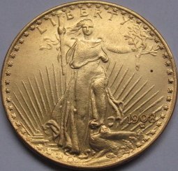 1 Pcs 1908-D $20 St. Gaudens Coin Copy 100% coper manufacturing gold-plated