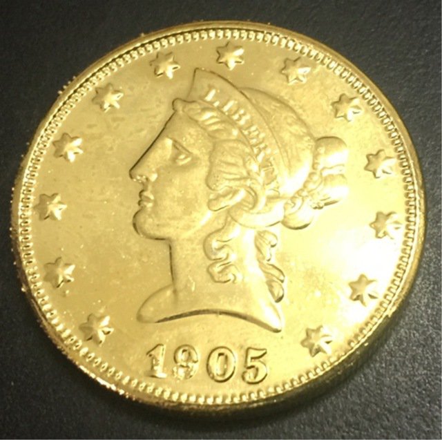 1905 United States Liberty Head (Motto on Reverse) $10 Gold Copy Coin