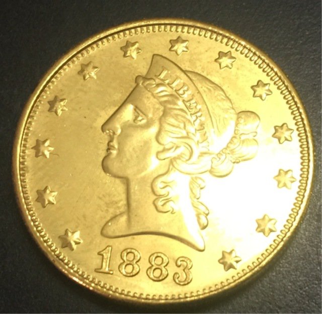 1883 United States Liberty Head (Motto on Reverse) $10 Gold Copy Coin