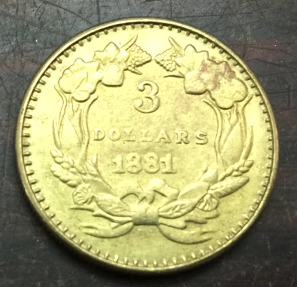 1881 US $3 gold dollar Gold copy Coin