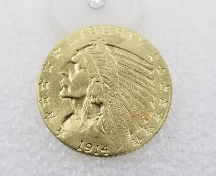 1 Pcs US 1914-D Indian Head Half Eagle Five Dollars Golden Copy Coin