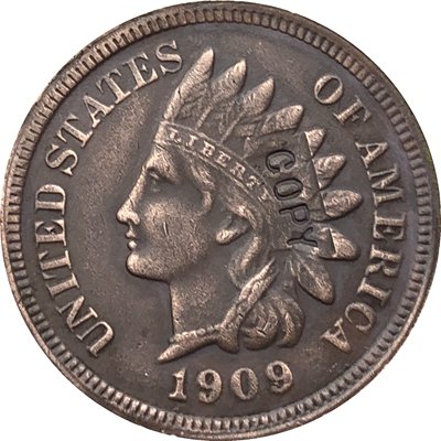 1 Pcs 1909 Indian head one cents copy coin  for collection