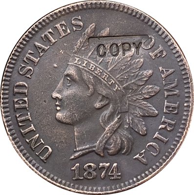 1 Pcs 1874 Indian head one cents copy coin for collection