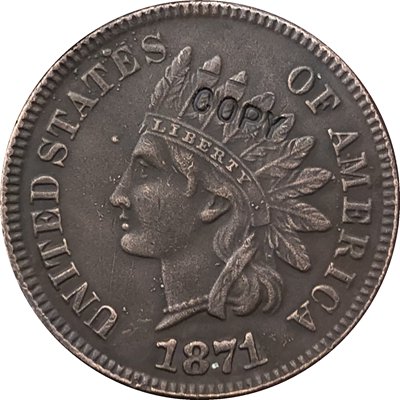 1 Pcs 1871 Indian head one cents copy coin for collection