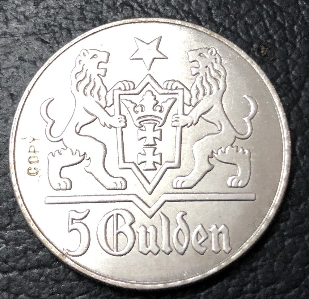 1923 Germany Free city of Danzig(Poland) 5 Gulden Silver Plated Copy Coin