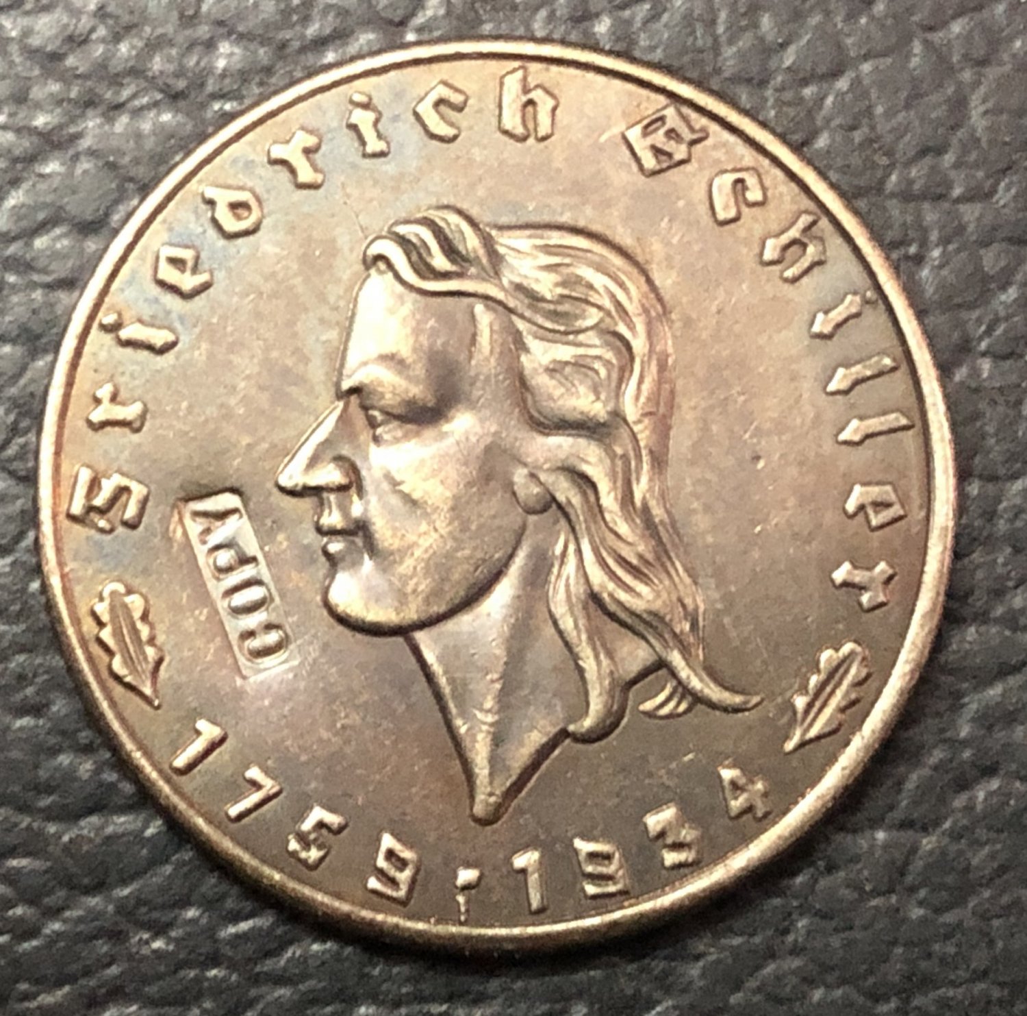 1934 Germany 2 Reichsmark Friedrich Schiller Copy Coin