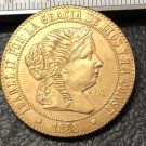 1868 Spain 5 Centimos de Escudo-Isabel II Bronze Copy Coin