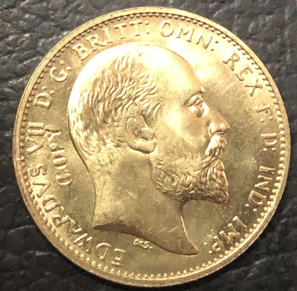 1910 United Kingdom 1 Sovereign -Edward VII .9999 pure Gold Plated Copy Coin