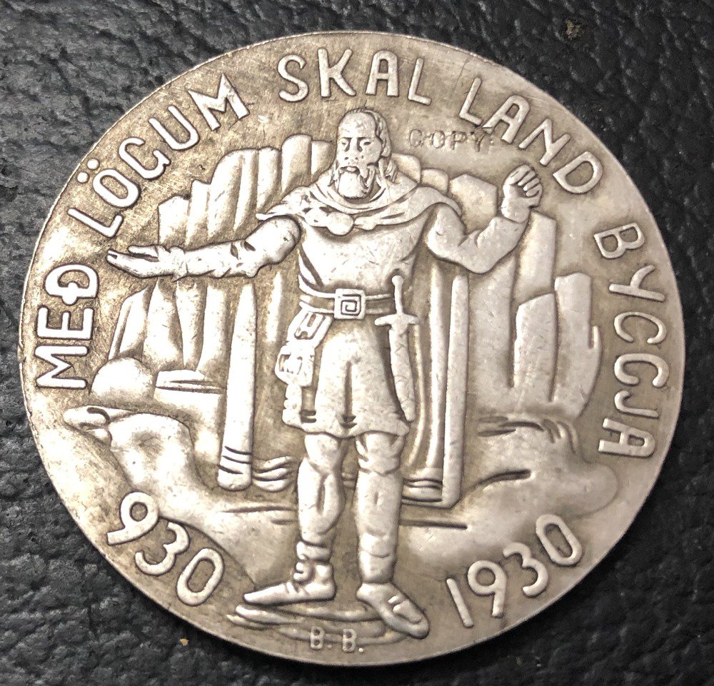 1930 Iceland 5 Kronur Althing Silver Plated Copy Token