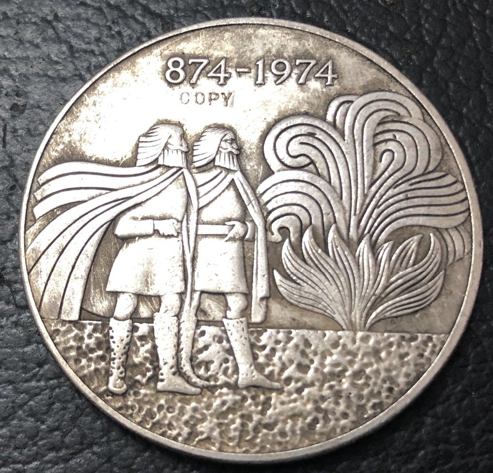 1974 Icecreamland 1000 Kronur 1st Settlement Silver Plated Copy Coin