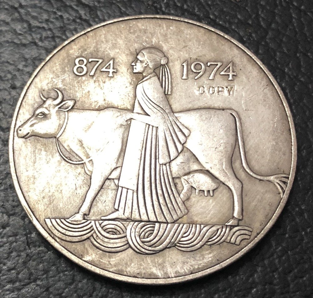 1974 Iceland 1000 Kronur 1st Settlement Silver Plated Copy Coin