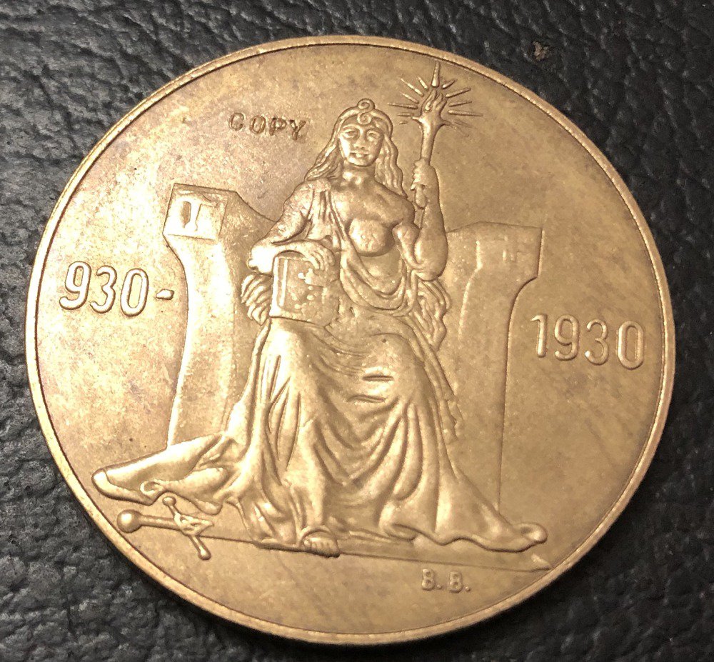 1930 Iceland 2 Kronur Althing Brozen Copy Token