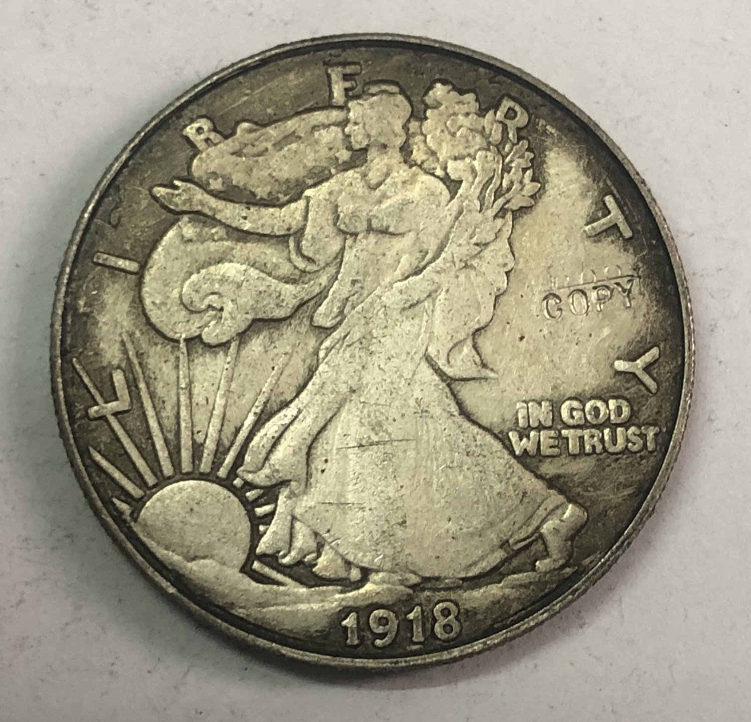 1918	United States Â½ Dollar "Walking Liberty Half Dollar" Copy Coin No Stamp