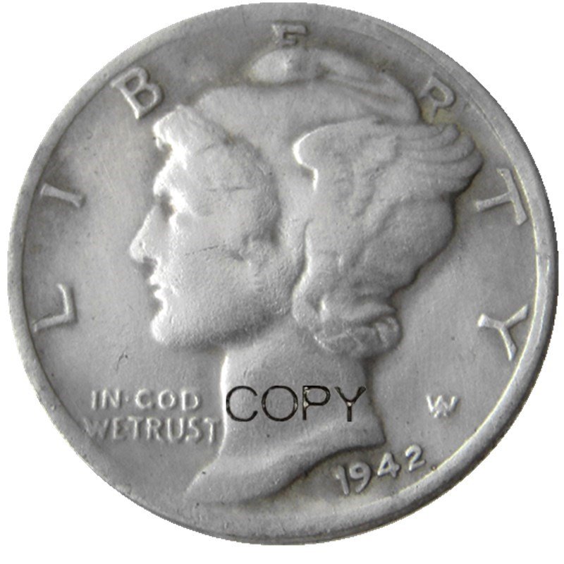 US 1942 Mercury Head Ten Cent Dime Silver Plated Copy Coins