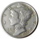 US 1937 Mercury Head Ten Cent Dime Silver Plated Copy Coins
