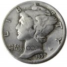 US 1930 Mercury Head Ten Cent Dime Silver Plated Copy Coins
