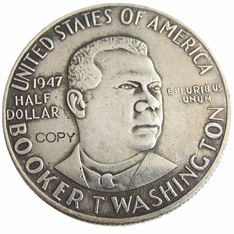 USA 1947 Booker T Washington Half Dollar Silver Plated Copy Coin