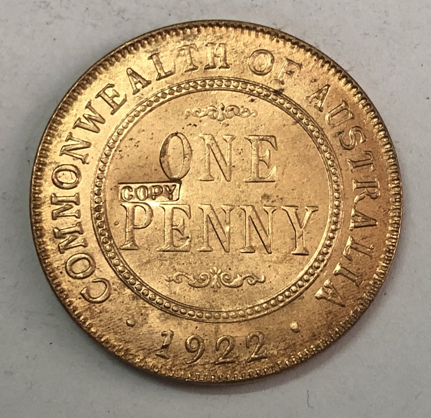1922 Australia 1 Penny - George V Copy Coin