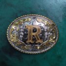 Western Silver Golden R English Letter Cowgirl Belt Buckle
