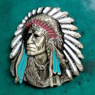 Western Bronze Indian Chief Head Cowboy Belt Buckle For Men Suit 4cm Width Belts