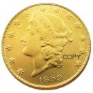 US 1859 Twenty Dollars With Motto $20 Brass Copy Coin
