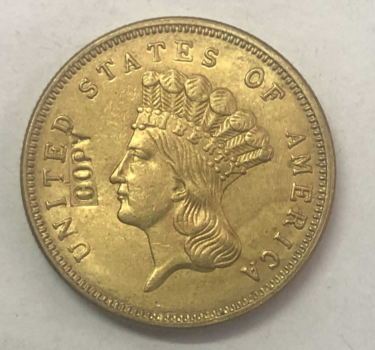 US Coin 1867 US $3 gold dollar Gold copy Coin