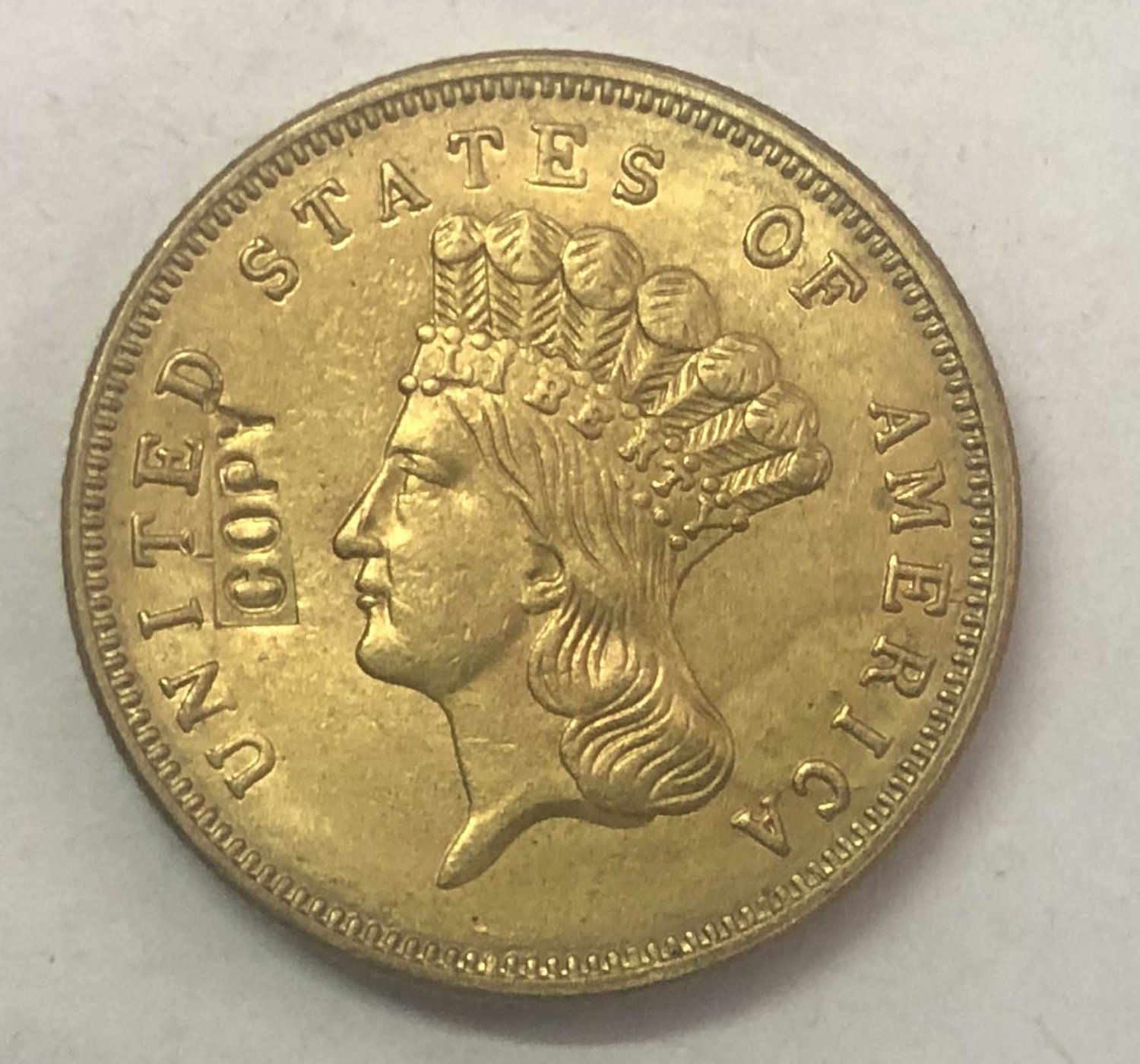 US Coin 1886 US $3 gold dollar Gold copy Coin