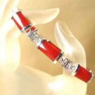 Rare sterling silver red jade inlay bangle bracelet