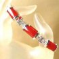 Rare sterling silver red jade inlay bangle bracelet
