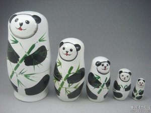 lovely HANDMADE SET 5PCS PANDA RUSSIAN STACKING DOLL