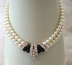 Beautiful 2 row blacks &white pearl necklace