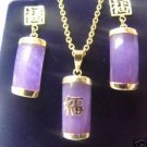 NOBLEST PURPLE JADE NECKLACE EARRING SET