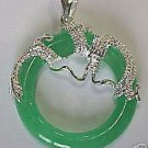 Beautiful Silver dragon Green Jade Pendant necklace