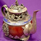 Tibetan old red jade porcelain Silver monkey teapot
