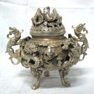 Rare exquisite Tibet silver dragon censer