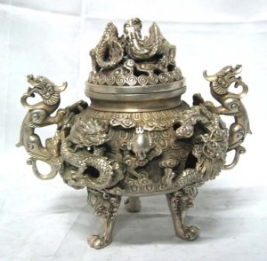 Rare exquisite Tibet silver dragon censer