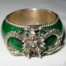 vintage tibet silver dragon green jade ring