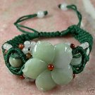 Unique green jade carved flower bangle bracelet