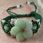 Unique green jade carved flower bangle bracelet