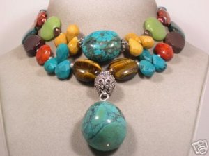 STUNNING TURQUOISE & TIBET SILVER NECKLACE