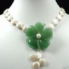 beautiful Fine green jade flower&coin pearl necklace