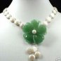 beautiful Fine green jade flower&coin pearl necklace