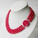 3 row Charming Chinese Genuine red coral necklace