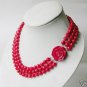 3 row Charming Chinese Genuine red coral necklace