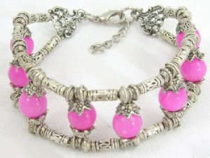 Charming tibet silver pink jade bracelet