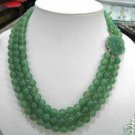  Beautiful 3 rows green jade necklace
