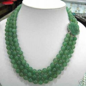  Beautiful 3 rows green jade necklace